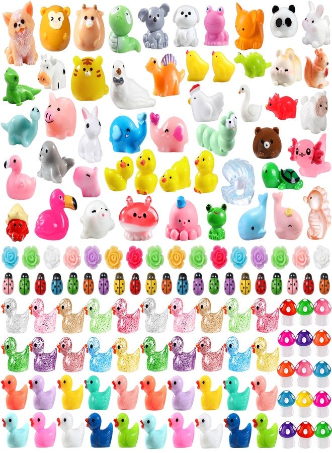 DULEFUN 150pcs Mini Resin Animals, Colorful Tiny Small Little Glitter Ducks Mushroom Figures to Hide Miniature Figurines for Dollhouse Micro Landscape Aquarium Decorations DIY Crafts - Image 1